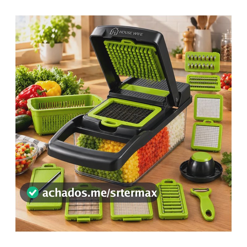 Cortador Fatiador Ralador De Legumes Frutas Vegetais Triturador Picador Manual 16 Peças para Cozinha Mandolin Inox HOUSEWIFE
