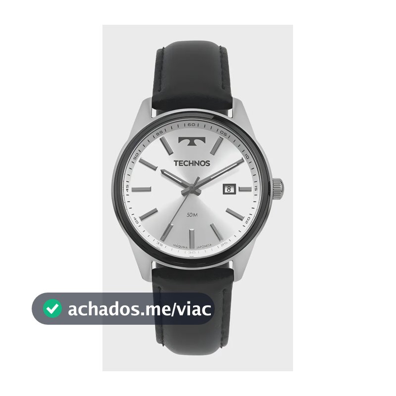 Relógio Technos Steel Masculino Analógico Couro Preto Inoxidável 2115TYB/0K