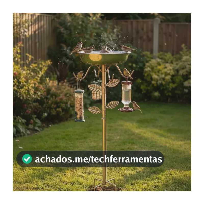 Comedouro Tratador Bebedouro Passaros Suporte Chao Ajustavel Dourado