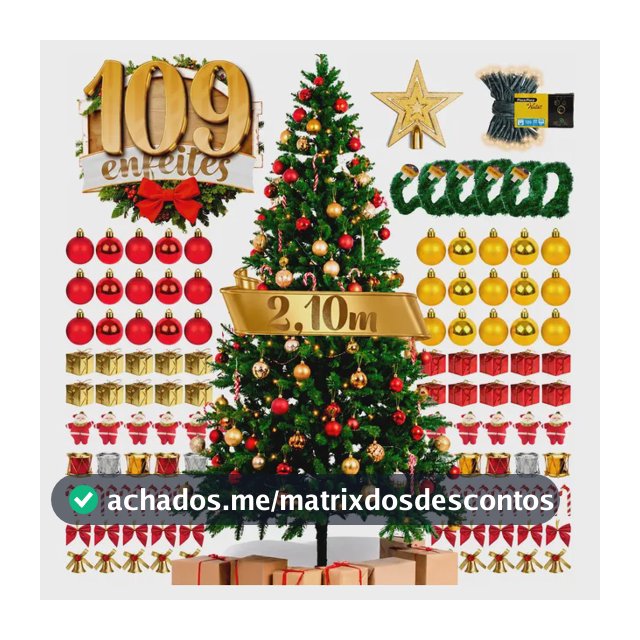 Árvore Natal Completa 210cm Grande Galhos Cheios Decorada