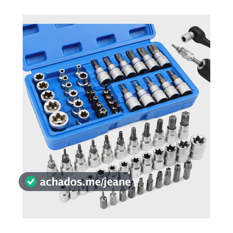 Kit Jogo 34 Peças Soquetes Torx Macho Fêmea Aço 1/4 3/8 Azul