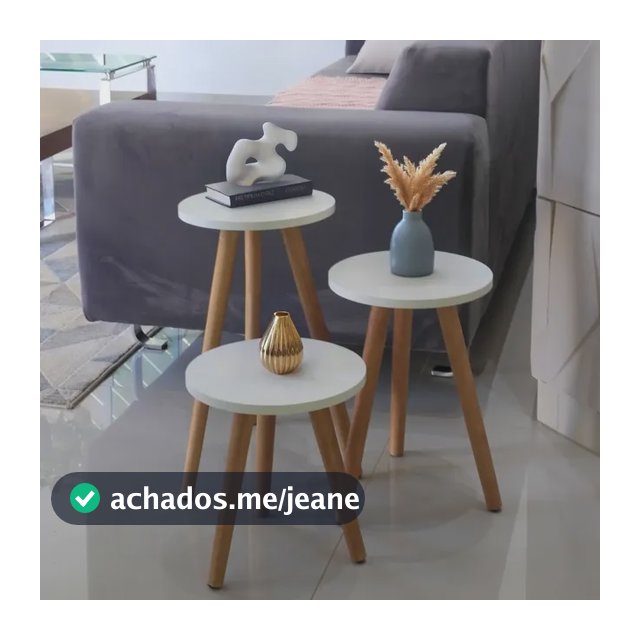 Kit Trio De Mesas Lateral Redonda Sala Pe Palito Retro