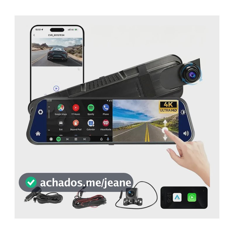 Câmera Veicular Automotiva Carro Com Wifi 4k+1080p Tela 10in