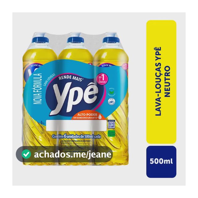 Detergente Lava Louças Ypê Com 6 Unidades Neutro 500ml