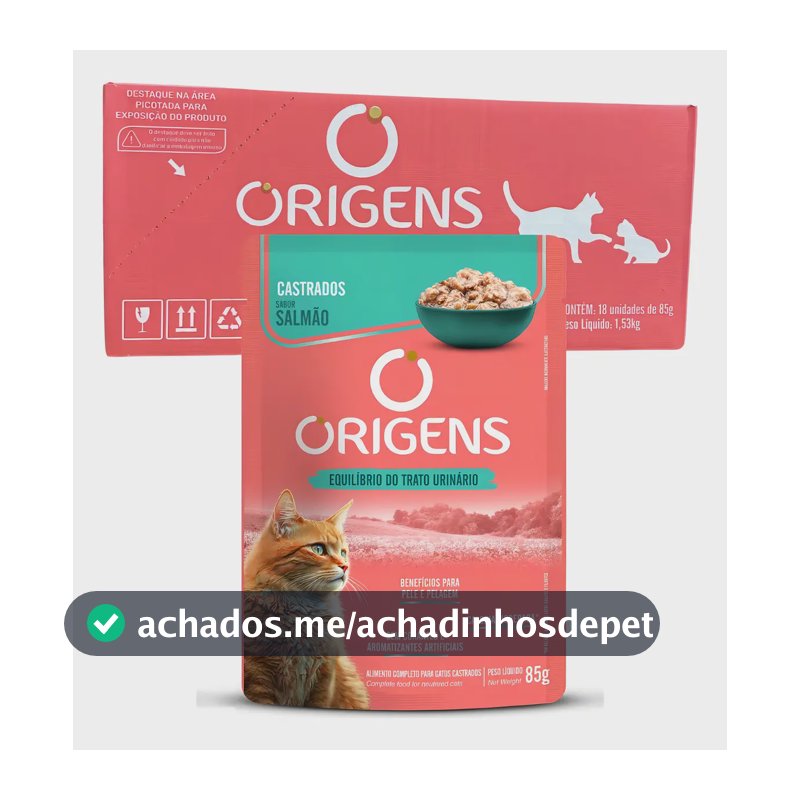 Sachê Origens Gato Adulto Castrado Salmão 85g Caixa 18un