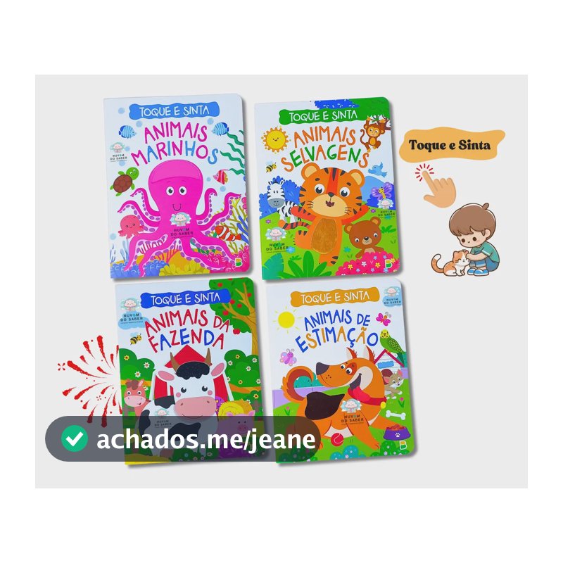 Kit 4 Livros Infantis Toque E Sinta Animais (selvagens, Estimação, Fazenda E Marinhos)