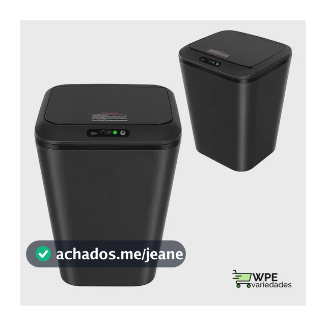 Lixeira Quadrada Preta 16L Inteligente Automática com Sensor para Banheiro e Cozinha