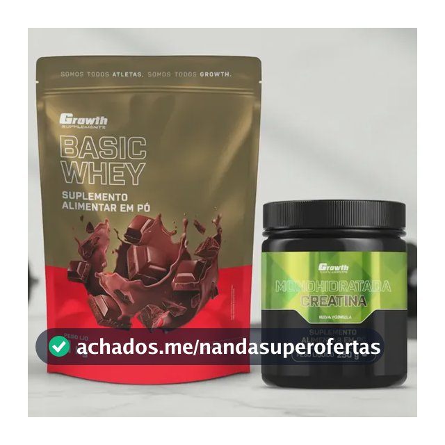 Kit Growth: Whey Protein Basic Chocolate 1kg + Creatina Monohidratada 250g