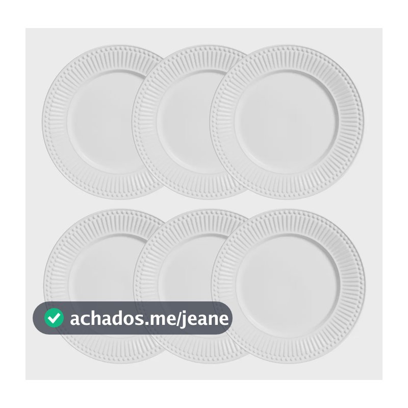 Conjunto Com 6 Pratos Rasos Roma Ravenna Branco Porto Brasil