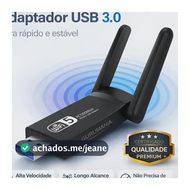Adaptador Wifi Usb 3.0 Placa De Rede Para Computador Pc Notebook Dual Band 1300Mbps Gigabit 2 Antenas - Gurumania