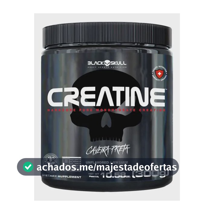 Creatina monohidratada pura Black Skull Pura 300g - 100% Monoidratada em pó Sem sabor x 300g