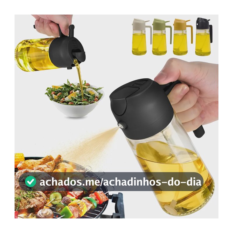 Spray Borrifador Dosador 2 Em 1 P/ Azeite Vinagre Óleo 500ml Preto