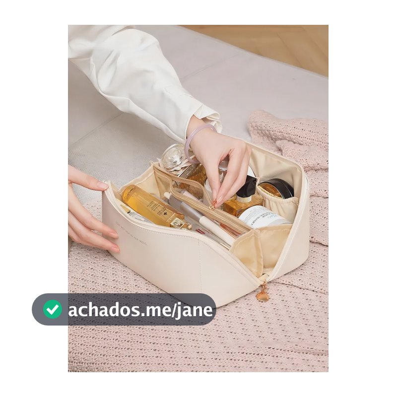 Bolsa Necessaire Porta Maquiagem Higiene Organizador Viagem Cor Bege