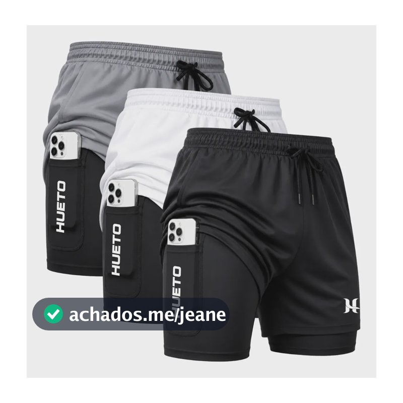 Kit 3 Short 2 Em 1 Academia Treino Bermuda Masculina Duplo Preto - Cinza - Branco Hueto Gg