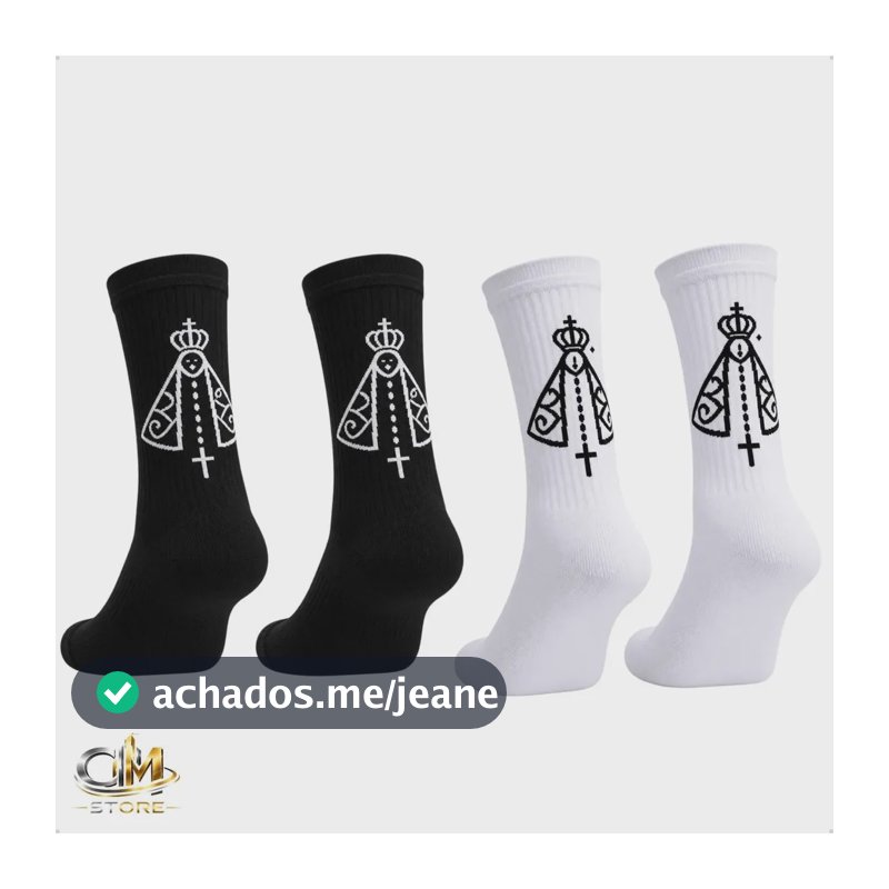 Kit 2 Pares Meia Corrida Poliamida Nossa Senhora Aparecida Preto / Branca Liso 35 Ao 43