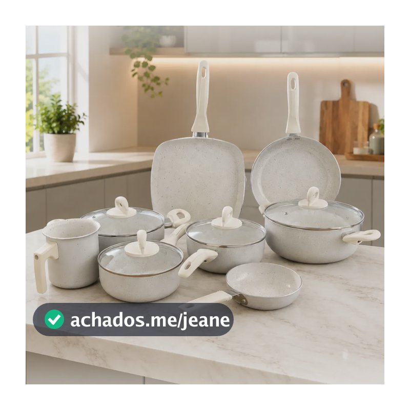 Conjunto Panelas 8 Peças Revestimento Cerâmica Antiaderente Creme