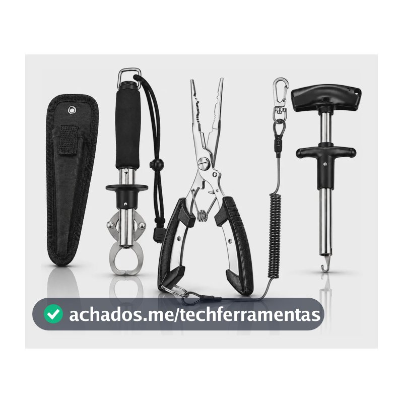 Kit Alicate Contenção Caça E Pesca E Alicate Bico Saca Anzol Preto