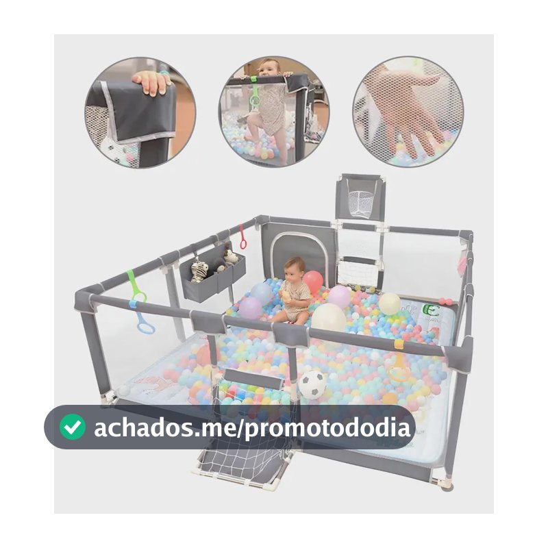 Cercadinho Bebê Infantil Cercado Grande 18212064cm Cinza Liso