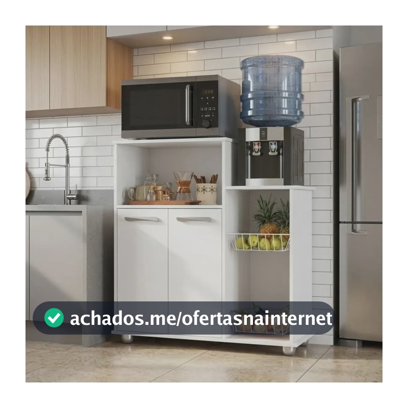 Armário Multiuso Fruteira Sollys 2 Portas Cesto De Metal Nicho Suporte Microondas - Branco
