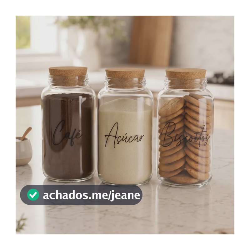 Kit 3 Potes De Vidro 810ml + 7 Etiquetas - Cantinho Do Café 3 Potes E Cartela Adesiva