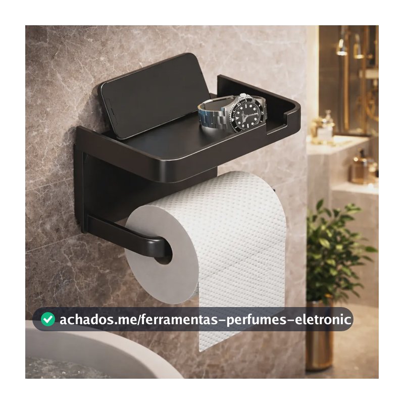 Suporte Papel Higiênico Adesivo de Parede com Prateleira Porta Celular Sem Furo Ligeiro