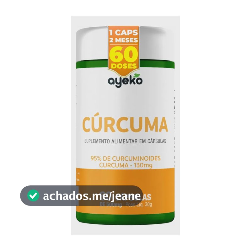 Cúrcuma 130mg - 95% De Curcuminoides - Fórmula Com Máxima Concentração - 60 Cápsulas 2 Meses - Ayeko Sem Sabor