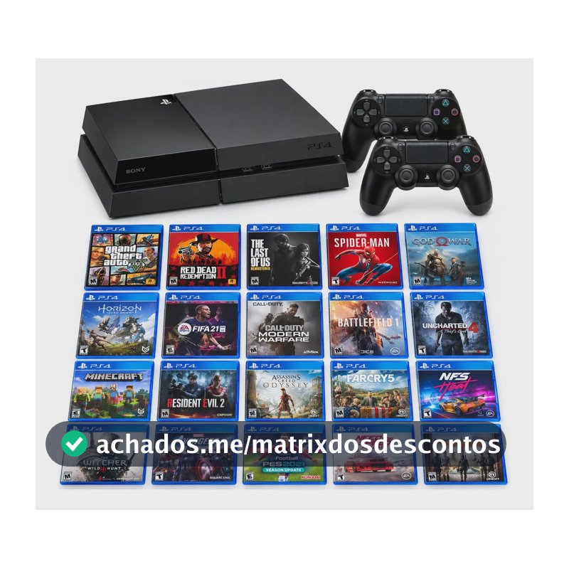 Ps4 Playstation 4 Com Mais De 20 Jogos E 2 Controles Preto