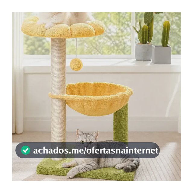 Arranhador Torre Flor para Gato Newpet com Cama de Aço e Sisal Amarelo