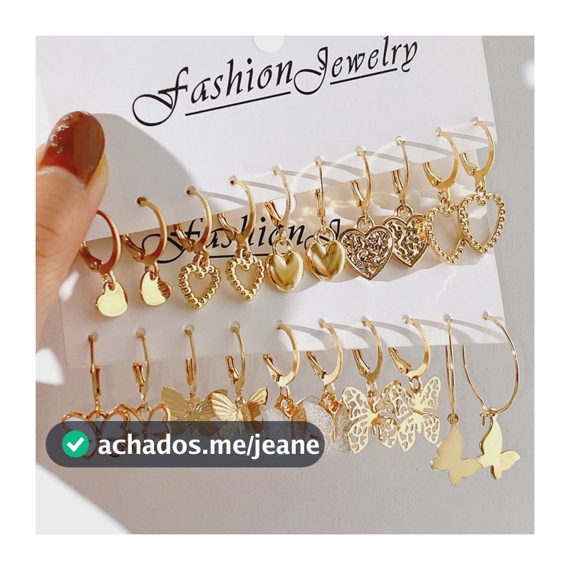 Kit 10 Pares Brincos Femininos Folheado Ouro Antialérgico Dourado