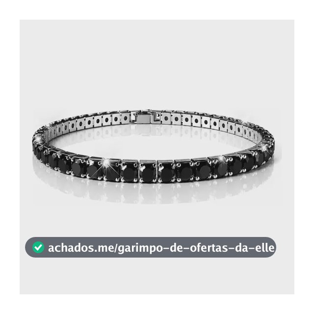 Pulseira Riviera Zircônia Preta Aço Luxo Unissex Social Preto 19 Cm
