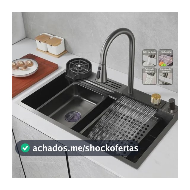 Cuba Pia De Cozinha Gourmet Inox 304 Com Torneira Acessórios Preto