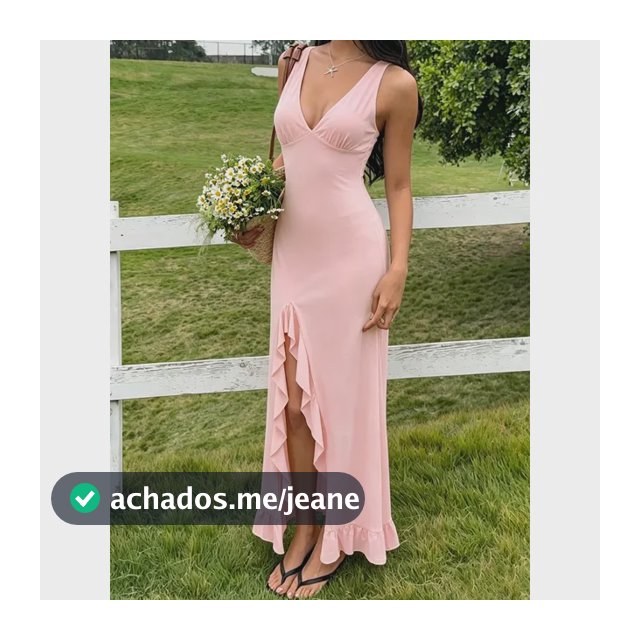 Vestido Longo Decote V Com Fenda Feminino Pink Lisa M