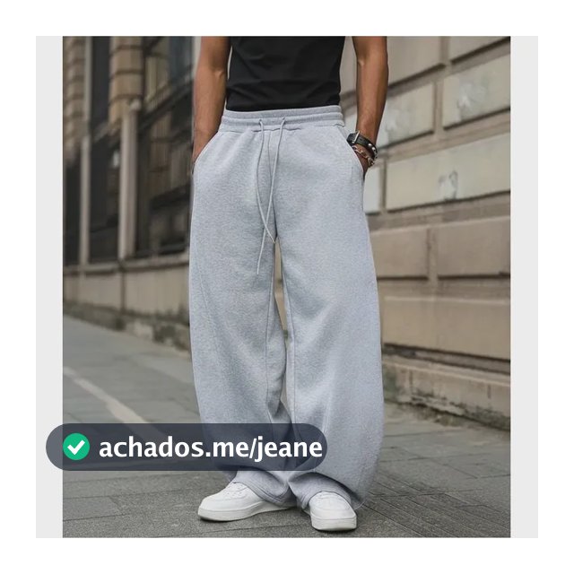 Calça Moletom Wide Leg Cinza Oversized Unissex Streetwear
