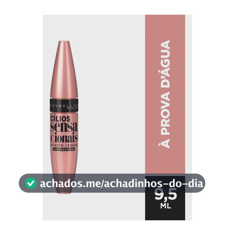 Máscara de Cílios À Prova d'Água, Efeito Leque Volume e Definição Longa Duração, Não Empelota e Não Forma Grumos, Cor Preto Intenso, Cílios Sensacionais Maybelline NY 9,5ml