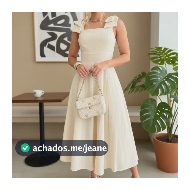 Vestido Longo De Linho Forrado Com Lacinho No Ombro Bojo
