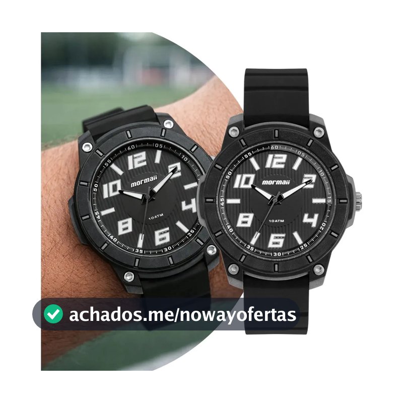 Relógio Analógico Mormaii Masculino Preto, com Pulseira de Silicone e Resistência à Água 100m
