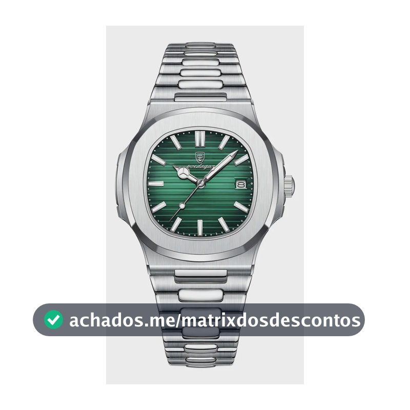 Relógio Poedagar 613 Aço Inoxidável Quartzo Fundo Verde 41mm Resistência Água