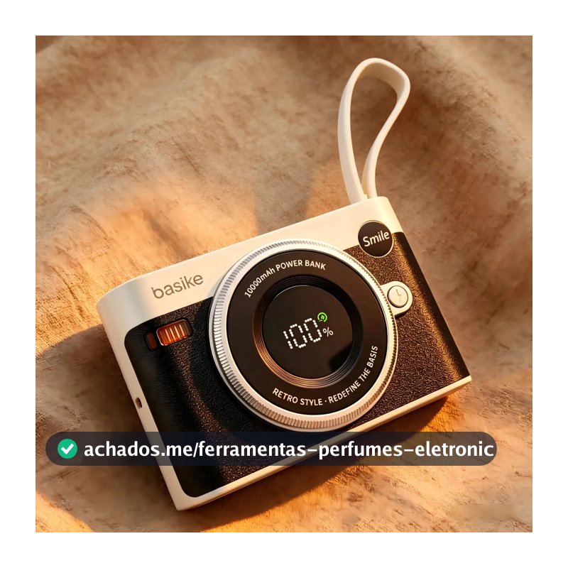 Carregador Portátil Basike 10.000 mAh com Cabos Integrados, Display Digital e Carregamento Turbo