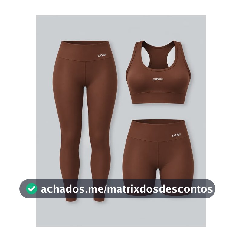Kit Conjunto Feminino Fitness Top Nadador + Legging + Short Marrom Gg