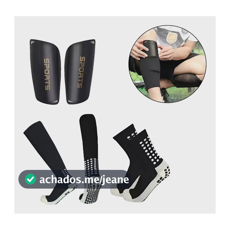 Kit 4 Futebol Profissional Meião, Caneleira, Meia E Joelheir Preto M