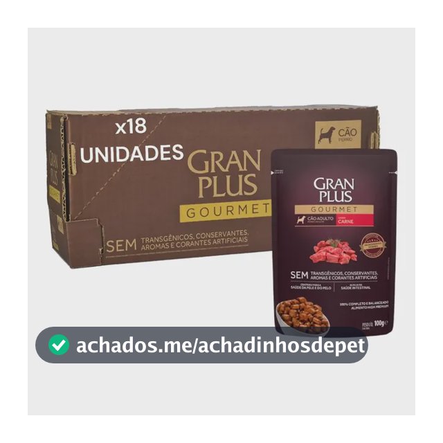 Sachê Gran plus Carne Cães Adultos caixa com 18 Sachês, 100g cada