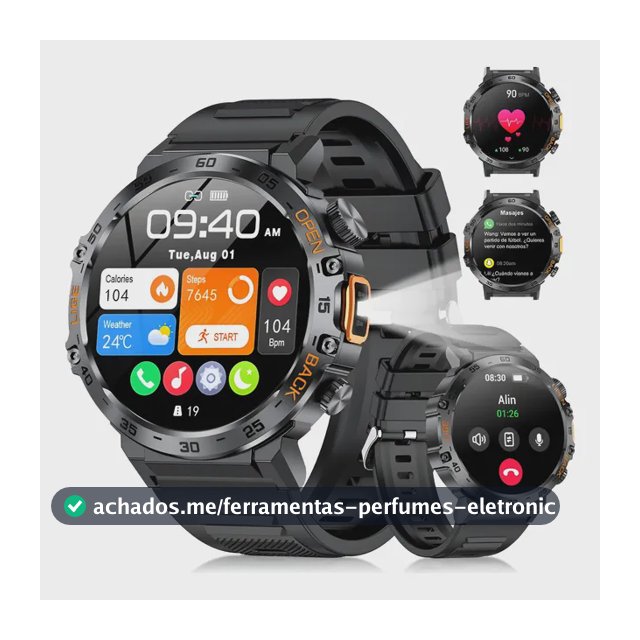 Relógio Inteligente Homem Smartwatch Esporte Tátic Com Luz Preto Pulseira De Silicone
