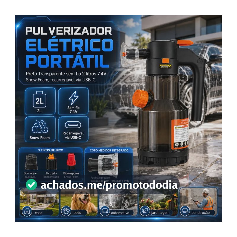 Pulverizador Elétrico Snow Foam para Carro, Moto e Jardim – 2 L
