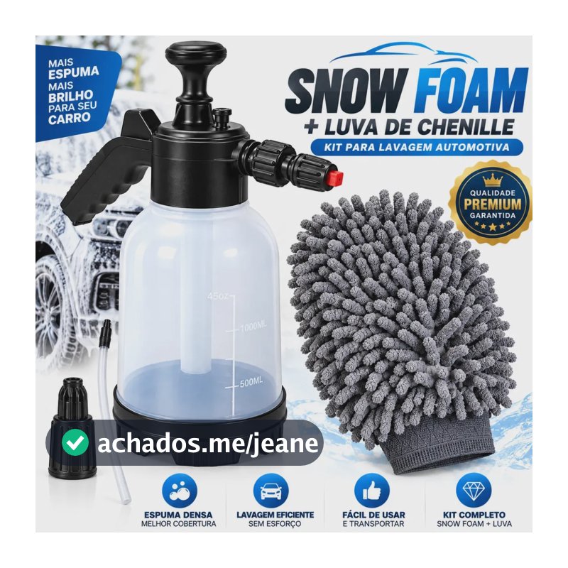 Snow Foam Pulverizador Manual 2L Borrifador Espuma Automotiva para Lavagem de Carro Moto Shampoo Estética Automotiva com Luva de Chenille ENJOY ECOM Borrifador de Pressão
