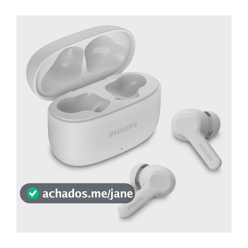 Fone de ouvido sem fio TWS Philips TAT1109WT/00 na cor branca, com bluetooth, microfone, tecnologia IPX4