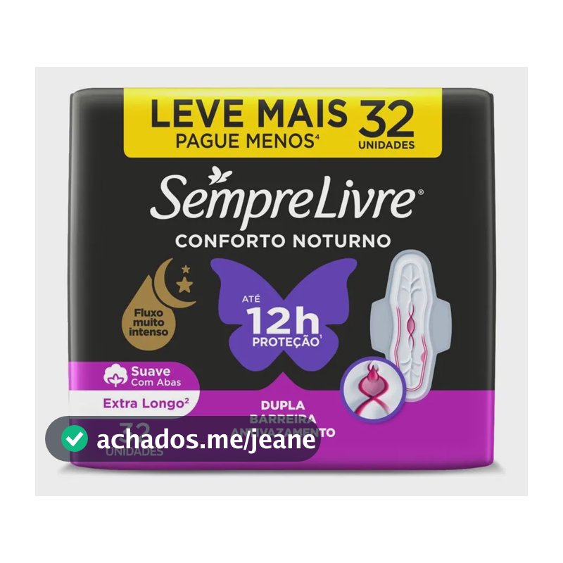 Absorvente Conforto Noturno Suave Com Abas Pacote Com 32 unidades Sempre Livre