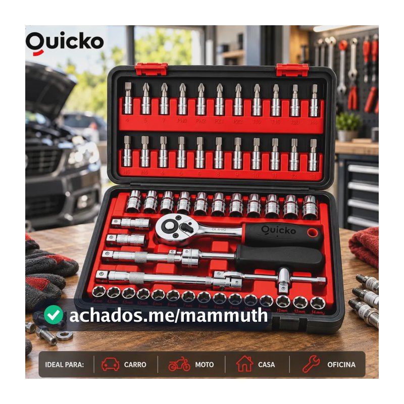Kit Ferramentas 46 Peças Jogo Chaves Catraca Soquetes Allen Torx Fenda Phillips Maleta Completa Manual Mecânico Manutenção Casa Carro Oficina Profissional ajustes e reparos diversos montagens Quicko