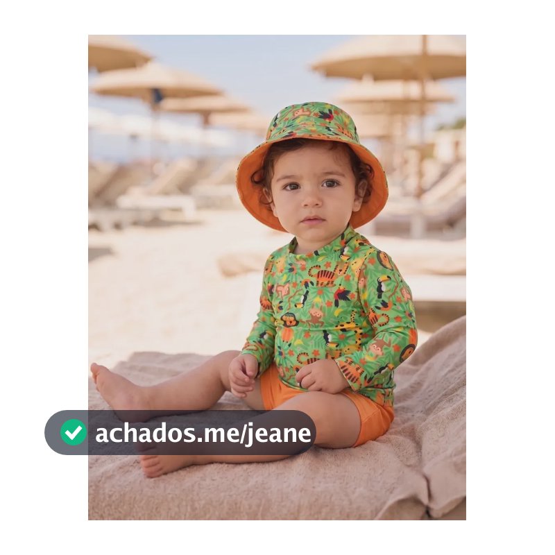 Kit Conjunto Praia Infantil Bebê Com Proteção Uv 50+ Menino Verde Selva 18-24 M