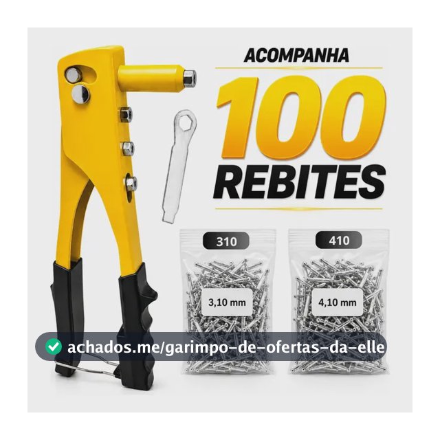 Rebitadeira Manual Profissional Alicate Rebitador com 4 Bicos e 100 Rebites Para Metal e Alumínio Uso Imediato