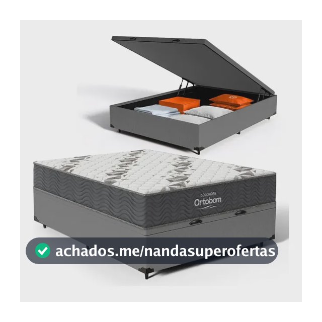 Cama Box Baú Casal + Colchão Espuma D33 Ortobom Airtech 100 Cinza